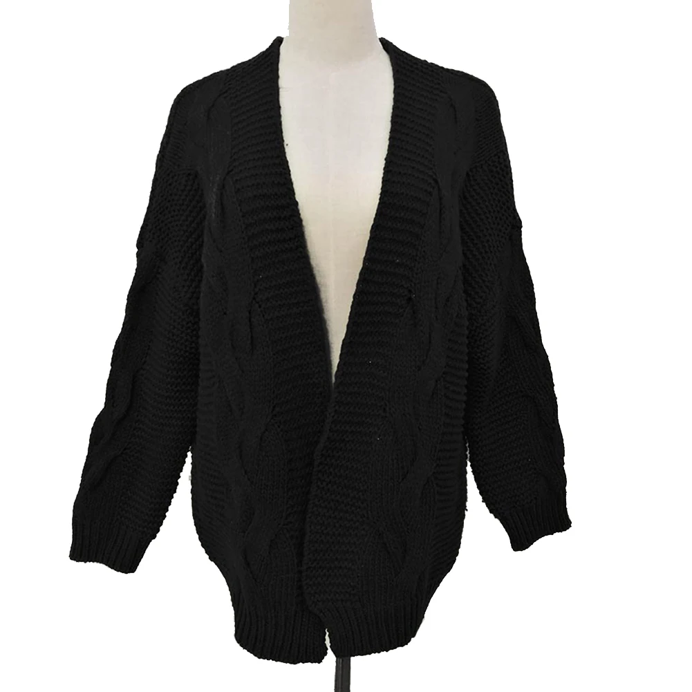 

Autumn Solid Color Wide Knitted Daily Winter Tops Women Cardigan Long Sleeve Loose Fashion Outwear Shopping Casual Open Front