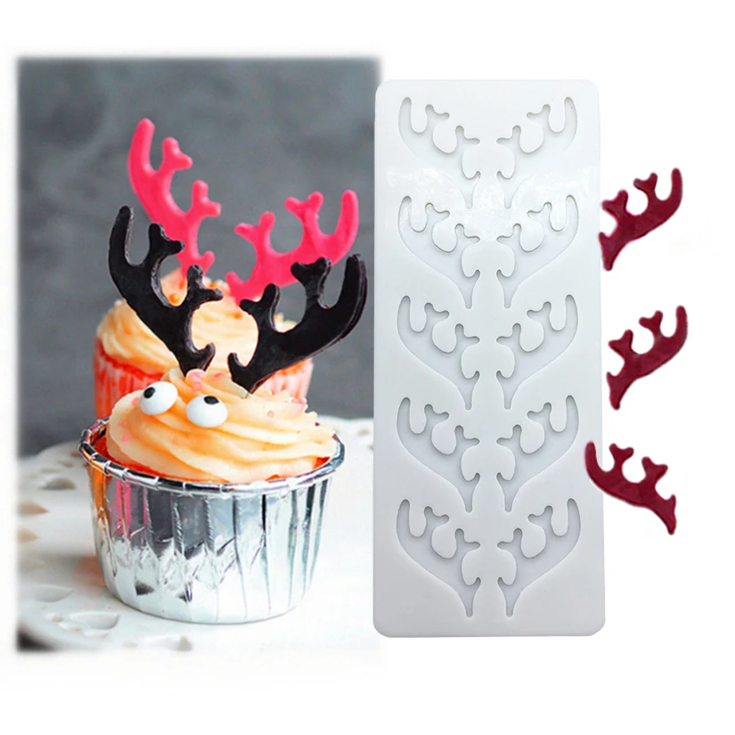 

С изображением оленьих рогов силиконовые формы сахарный шоколадный форма для выпечки кекса инструменты для украшения тортов из мастики