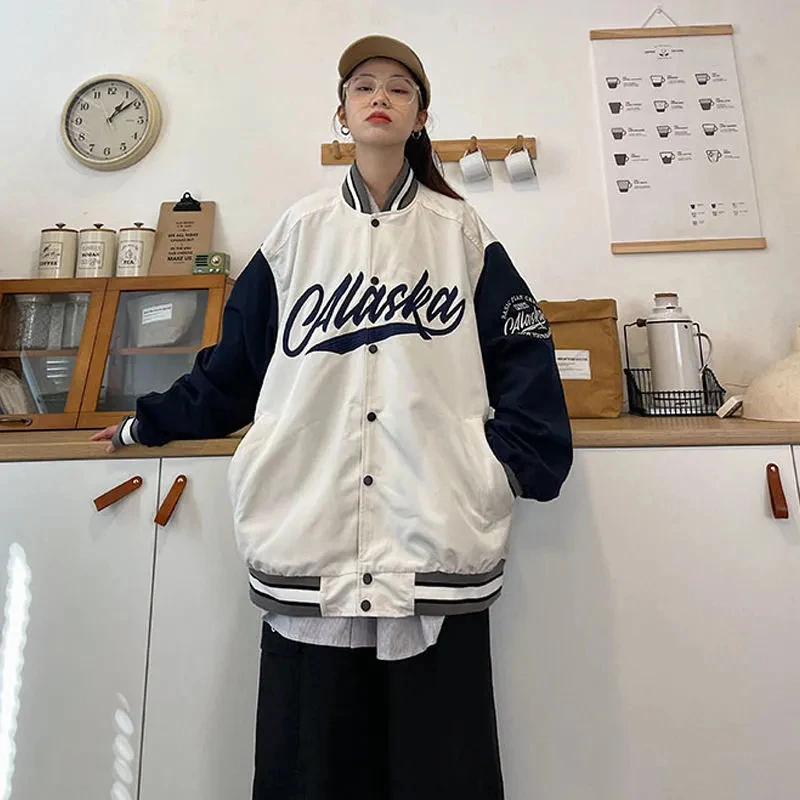 

Korean Baseball Jackets For Women Spring Autumn Letter Single-breasted Thin Coat New High-quality Couple Clothes Oversize Jacket