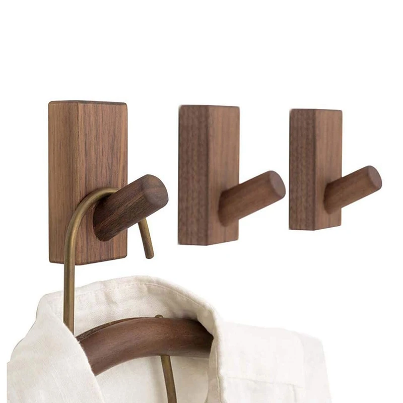 

6 Pcs Black Walnut Coat Hooks Wall Mounted Vintage Single Organizer Hangers, Handmade Craft Hat Rack Hat Hanger Black Walnut