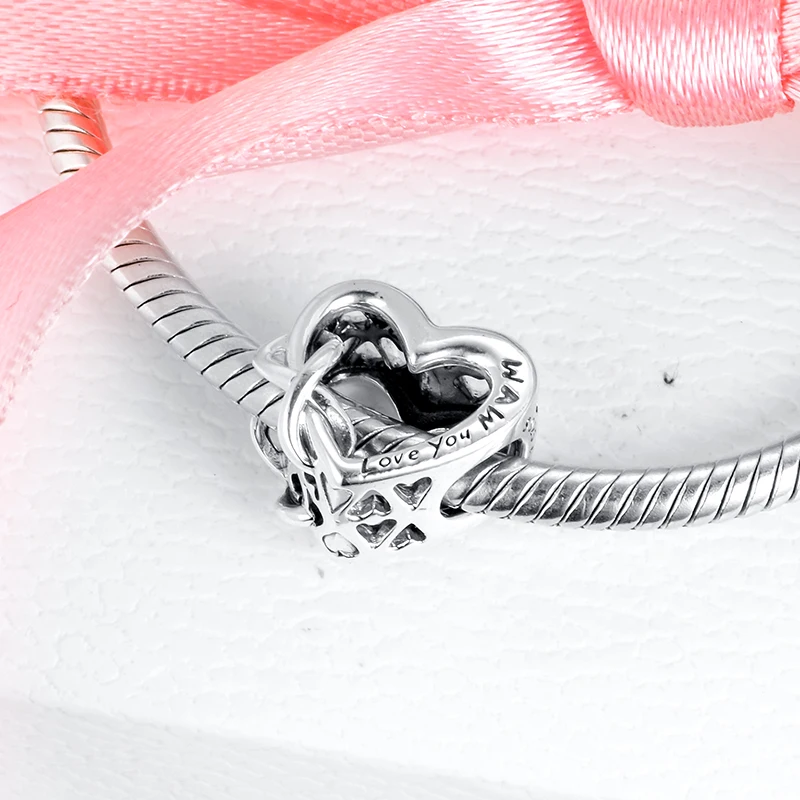 

2020 New Mother's day Love Mum Heart Charm 925 Sterling silver Charms fit Beads Bracelets DIY Gift For Mom Women Fine Jewelry