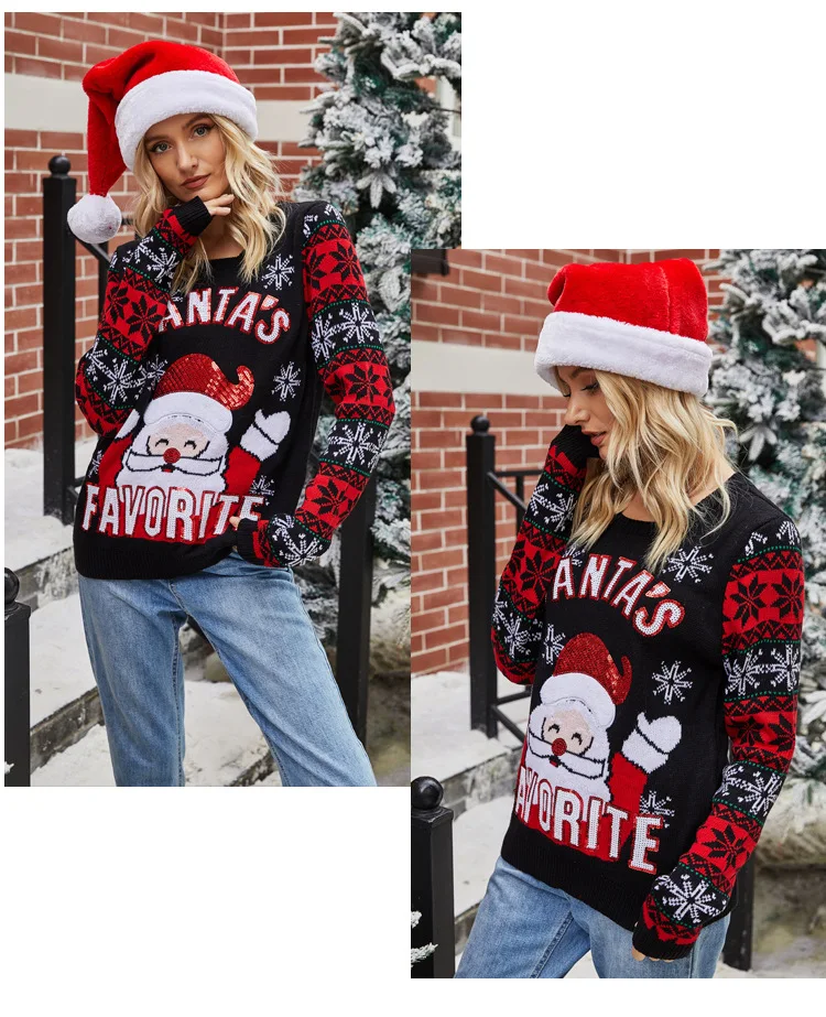 

Women's Christmas Pullover Red Sweater Santa Claus Embroidery Round Neck Sweater Sweater Women Vintage Clothes