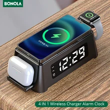 Bonola 15W Qi Alarm Clock Wireless Charger Pad for apple iPhone 12 11 XS XR 8 Plus Charger for Apple Watch 6 5 4/Airpods 2/Pro