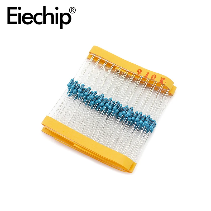 

100pcs/lot 1/4W 1% Metal film resistor 0.25W resistance 910K ohm Throught Hole