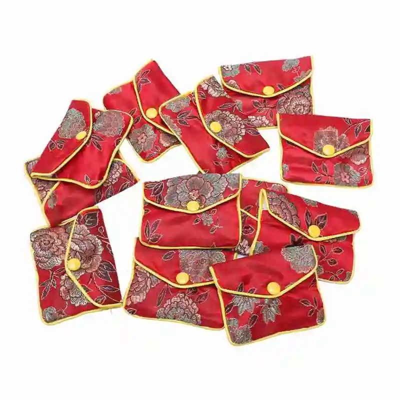 

12 In 1 Small Jewelry Box Jewelry Red Jewelry Bag Embroidered Silk Cloth Bag Coin Purse
