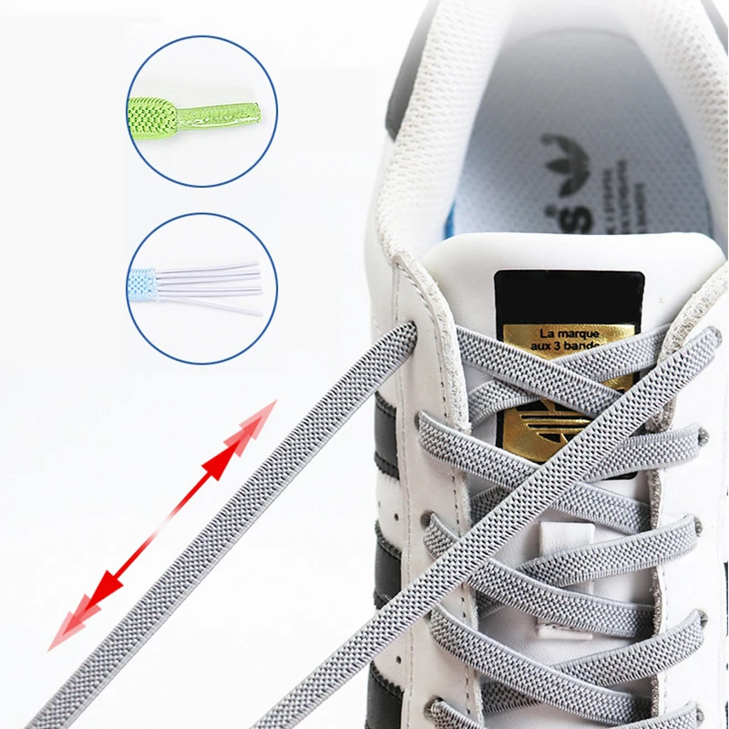 1 Pair Elastic Shoelaces Flat No Tie Shoe Laces Of Sneakers Easy To Put On And Take Off Metal Locking Lazy Shoelace 24 Colors