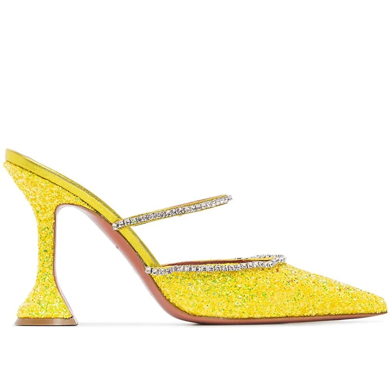 

2021 spring new women's high-heeled crystal embellished Mules