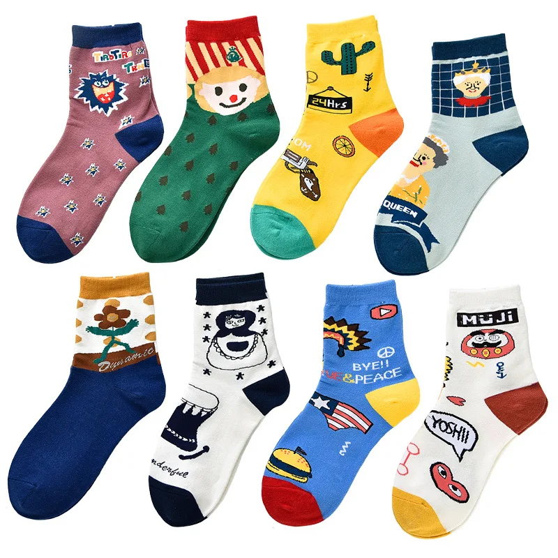 Носки женские хлопковые весна-лето 2020 г. с забавным принтом в Корейском стиле