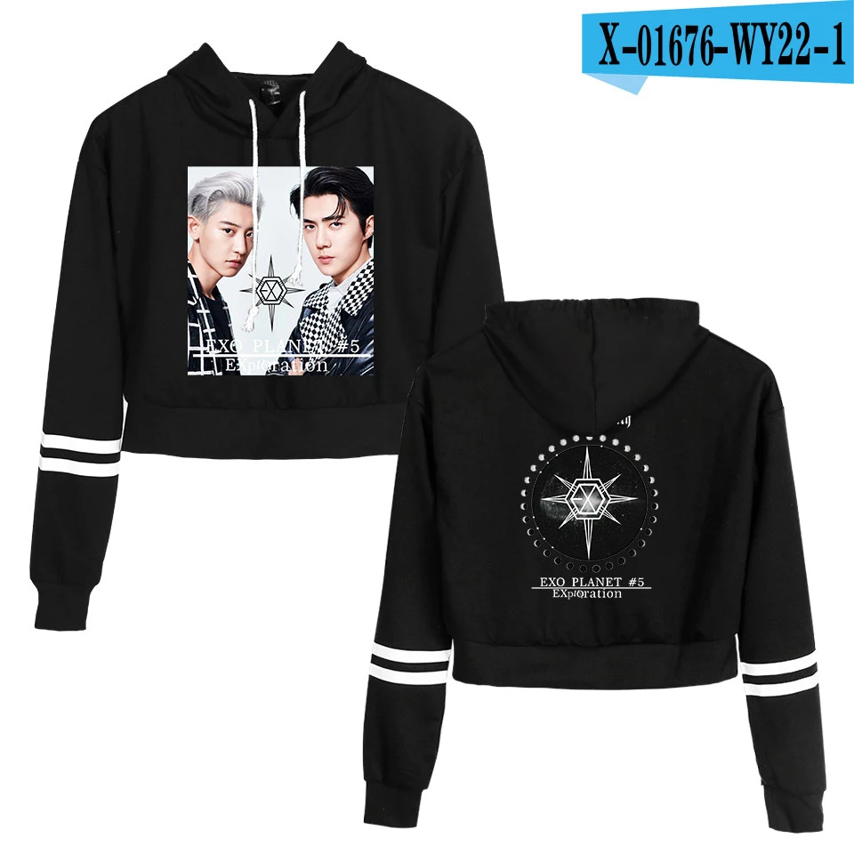 KPOP EXO PLANET#5, короткие толстовки с капюшоном, кофты, уличная одежда, топы, осень, EXO PLANET#5, женские толстовки с капюшоном, Harajuku, осень - Цвет: A