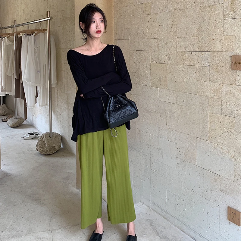 Pantalones de maternidad holgados de pierna ancha para mujeres embarazadas, ropa fina de vientre con cintura el&aacute;stica, para primavera y verano, 2021-3