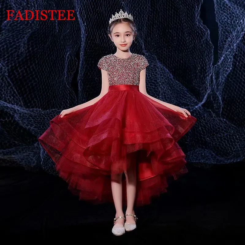 

Princess Dress Sukienka Dziewczynka Flower Girl Dresses O-Neck Sequin Tulle Tiered A-Line Girls Party Dresses платье детское