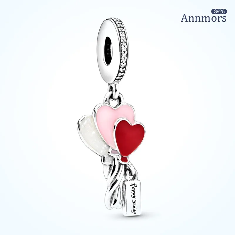 

Happy Bday Bracelet Metal Bead Silver Plated Three Love Heart Enamel Pendants Fits Pandora Original Bracelet Jewelry Charm