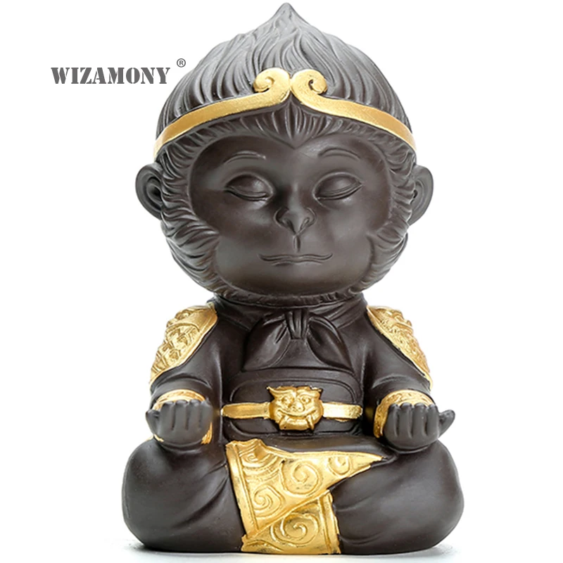 

WIZAMONY Chinese Purple Clay Kung Fu tea Set Tea Pet Monkey King Tea Accessories for puer Oolong Tea Home Deco
