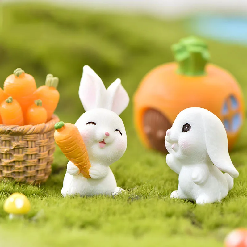 

7pcs/set Rabbit Model Cartoon Animal Figurine Dollhouse Miniature Fairy Home Garden Decoration Resin Mold Easter Desktop Craft