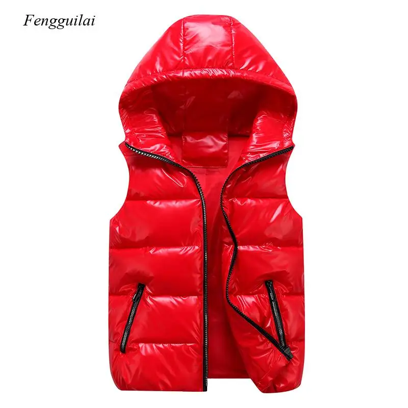 

Man/woman/ child Vest Winter Hooded Glossy Cotton Vest Casual Waistcoat Men's Sleeveless Jacket Warm Overcoats Hat New