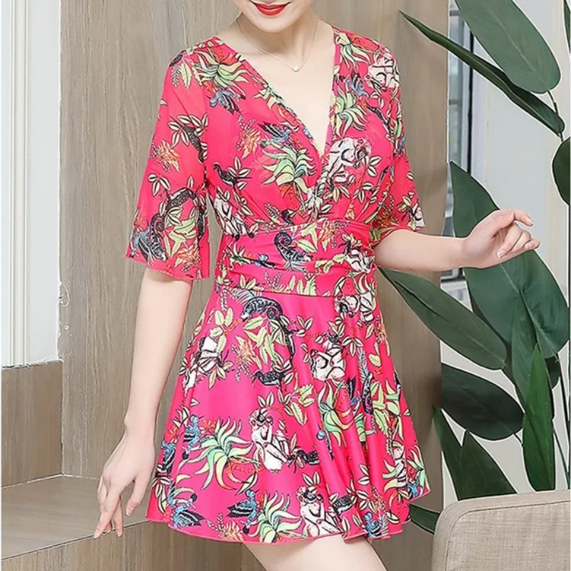 Для женщин Большие размеры L 5XL купальное платье розовый цельный тонкий закрытый