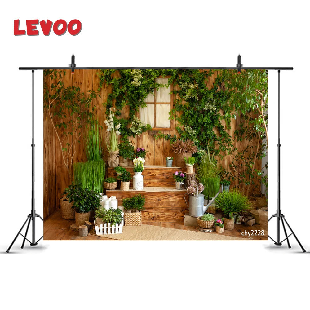 

LEVOO фотобудка фон весенний двор деревянный дом зеленые растения Фон фотографии для фотостудии Фотофон реквизит винил