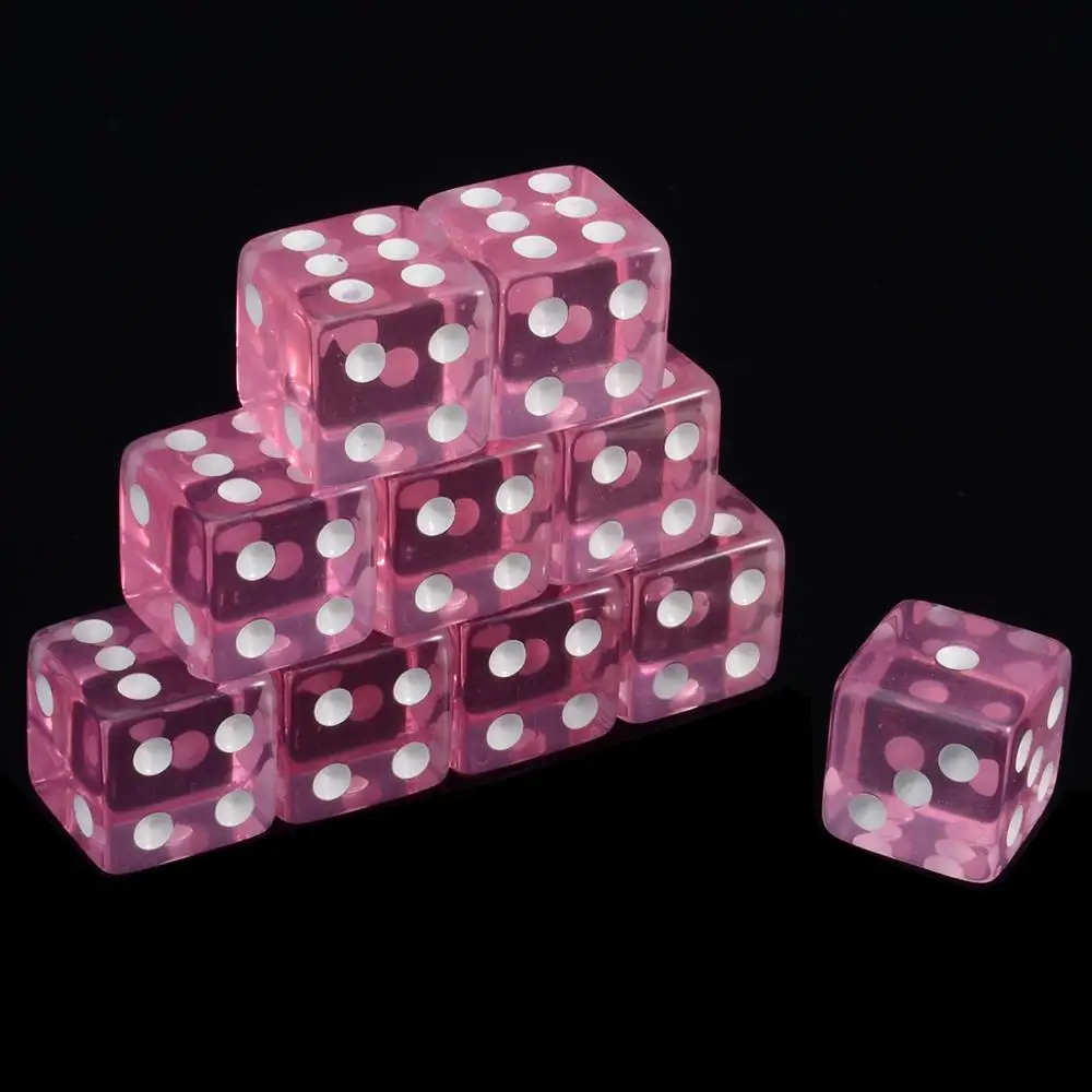 Pink 10 шт. красочные прозрачные прямые Угловые кости 16 мм акриловые прозрачные питьевые кубики игральные настольные игры развлечения - Цвет: Pink