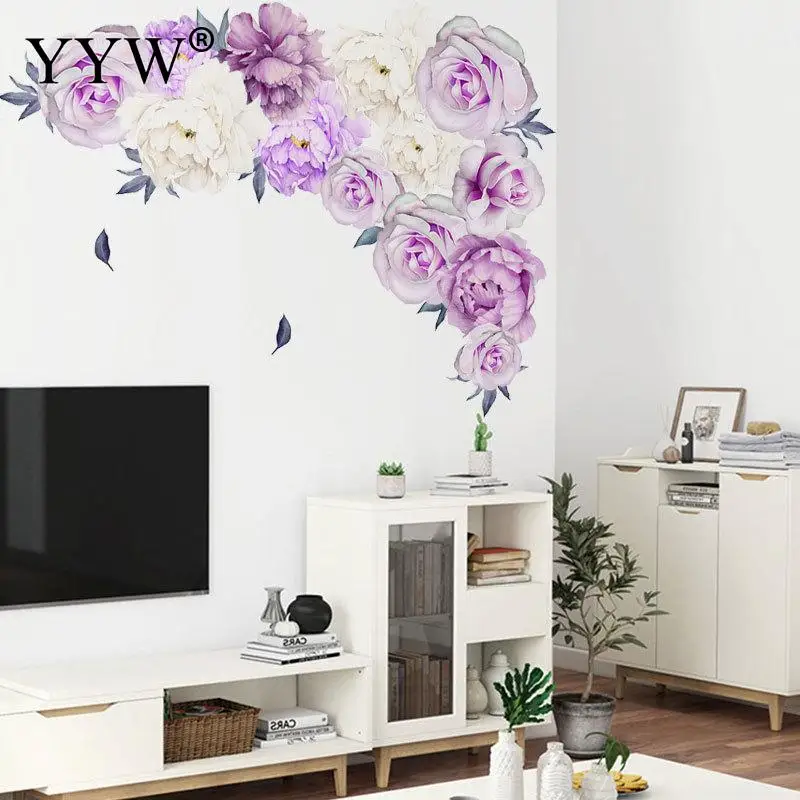 

Pvc Wall Sticker 3d Stickers Big Flower Rose Room Decoration Home Wall Bedroom Decor For Home Kitchen Room Decoration Purple