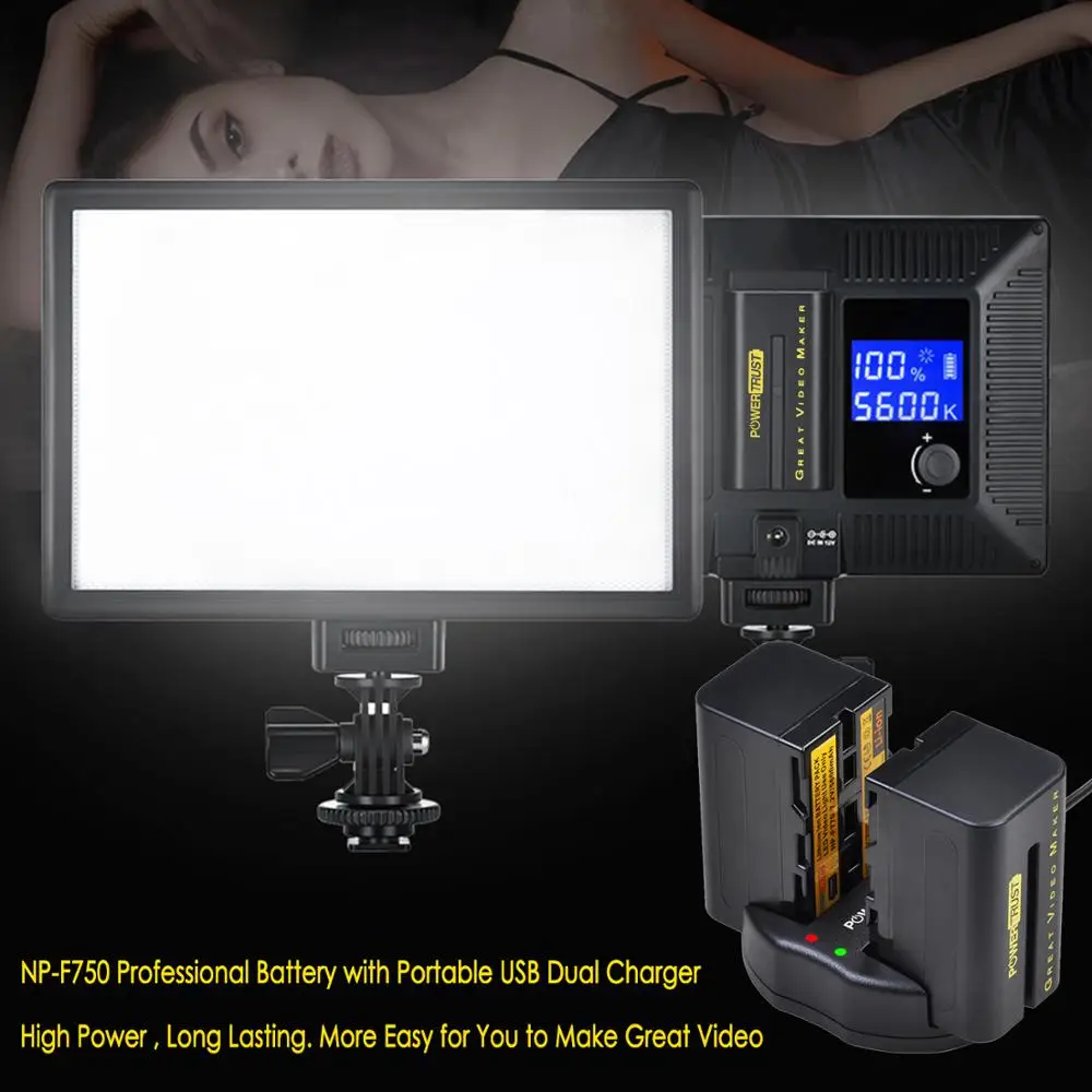 PowerTrust NP-F750 NP-F770 NPF750 Battery+USB Dual Charger for Yongnuo Godox LED Video Light YN300Air II YN300 III YN600 L132T images - 6