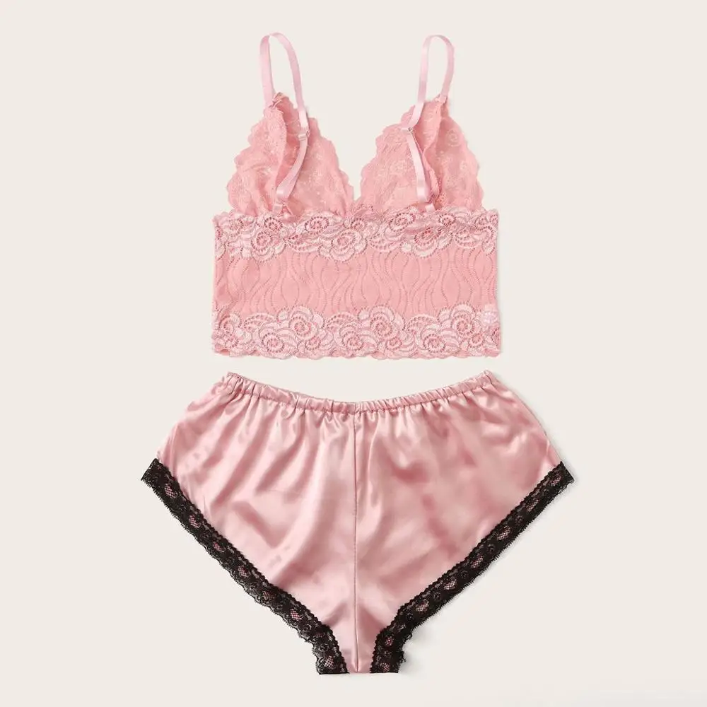 Лидер продаж 2019 Женская атласная кружевная сетчатая одежда для сна шорты Пижама