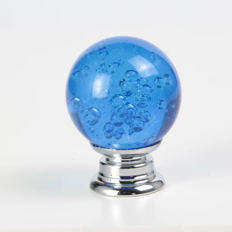 Blue Одно отверстие стеклянный шар Ручка мебельная ручка комода ручки Хрустальный Шкаф Потяните для мебели шариковая ручка - Цвет: Blue