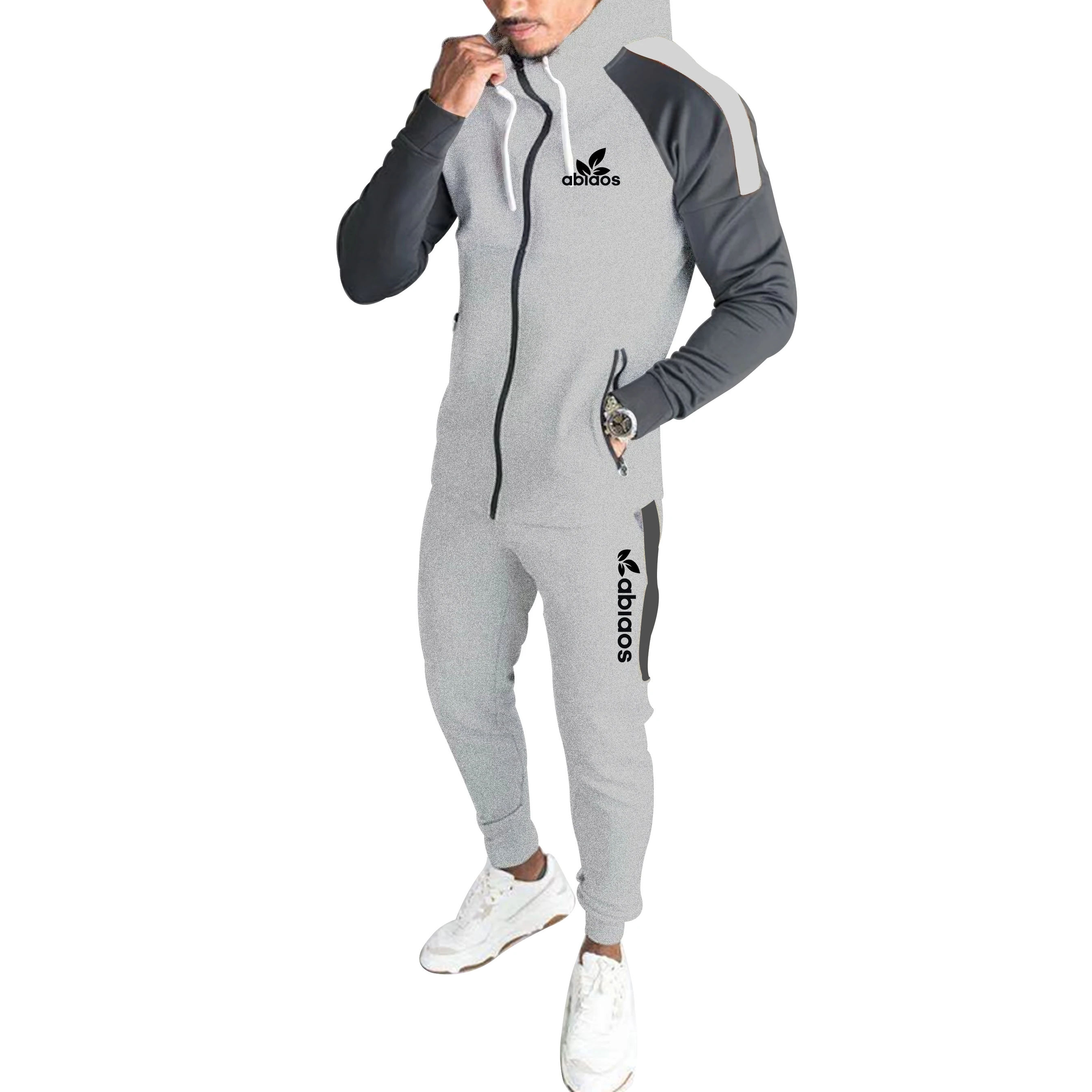 2021 New Autumn And Winter Men's Jogging Solid Color Sportswear + Trousers Suit Zipper Hoodie Fleece Warmth Fashion Casual Wear