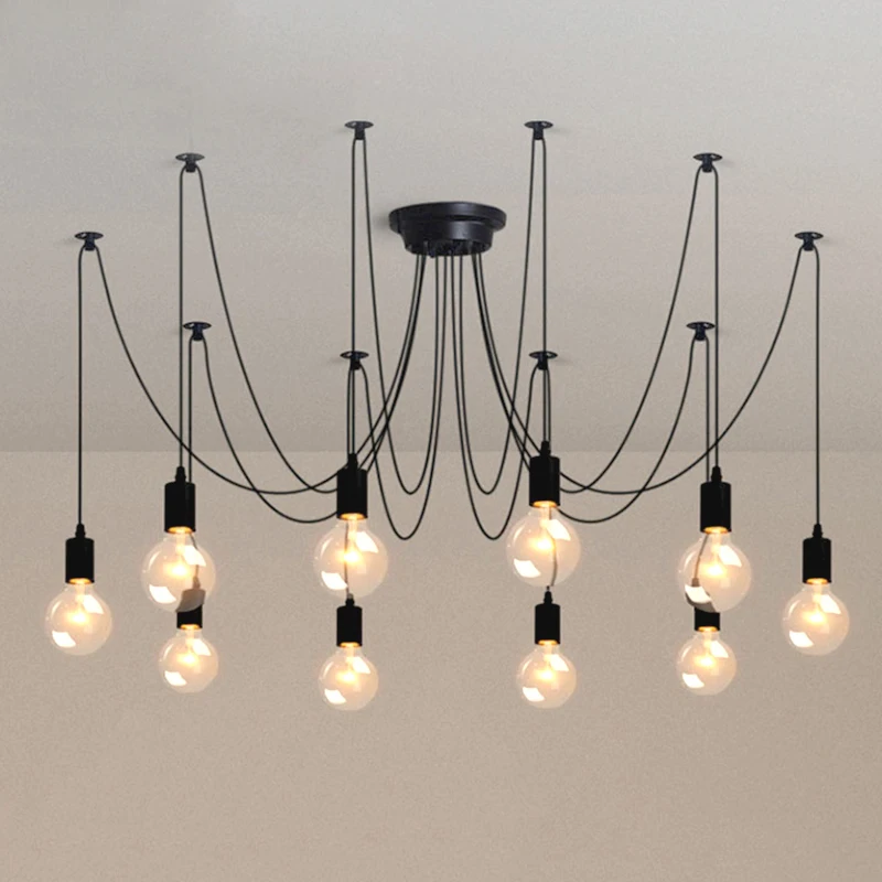 Люстра Black Spider Nordic Vintage Loft decor E27 светильник паук потолочный подвесной | Освещение