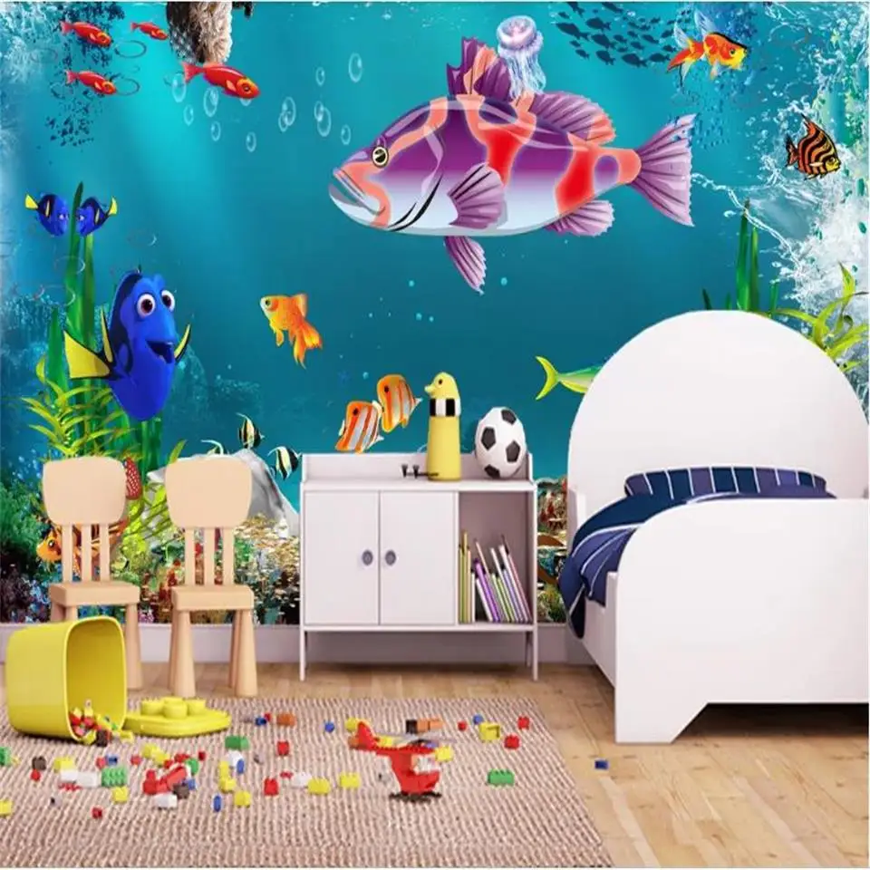 

Пользовательские размеры 3d фото обои Гостиная Фреска подводный мир цвет рыбы картина диван ТВ фон обои не-тканая наклейка