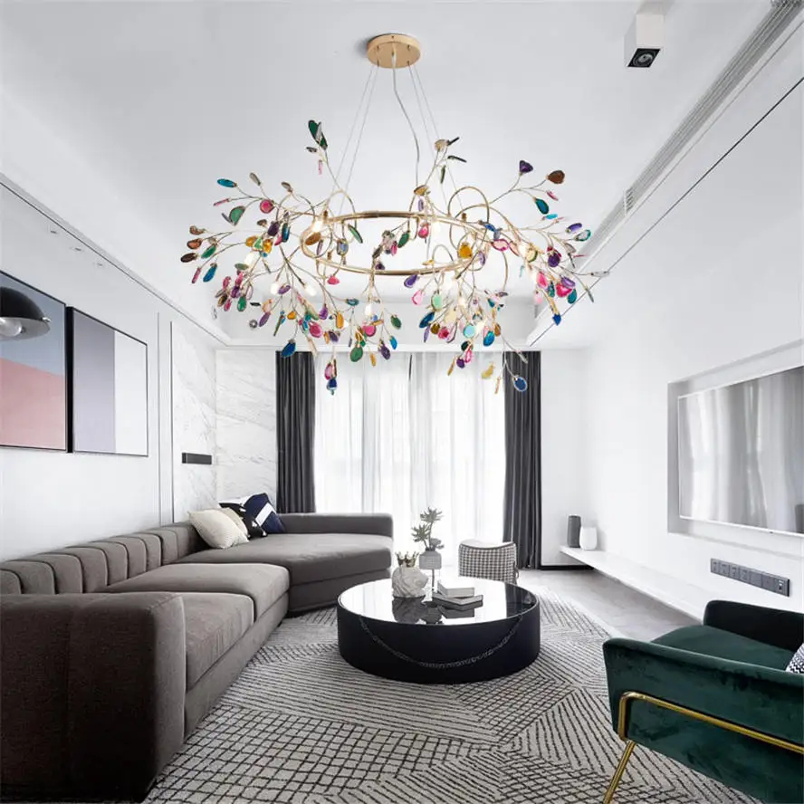 Скандинавское современное Золотое кольцо агат светодиодная люстра освещение