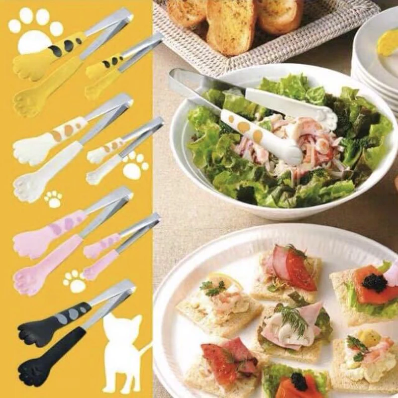 

Stainless Steel Food Tongs Salad BBQ Tongs Handle Utensil Creative Cat Claw Shape Kitchen Cooking Tools Mini Silicone Food Clip