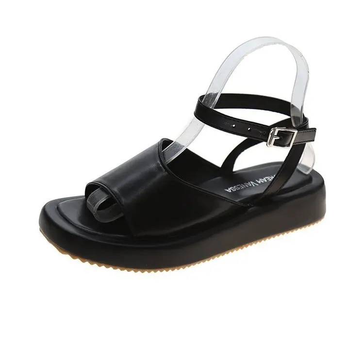 

Woman Sandals Flat Shoes New Fashion Sandals Summer Shoes Round Toe 3.5cm Heel Buckle Black White