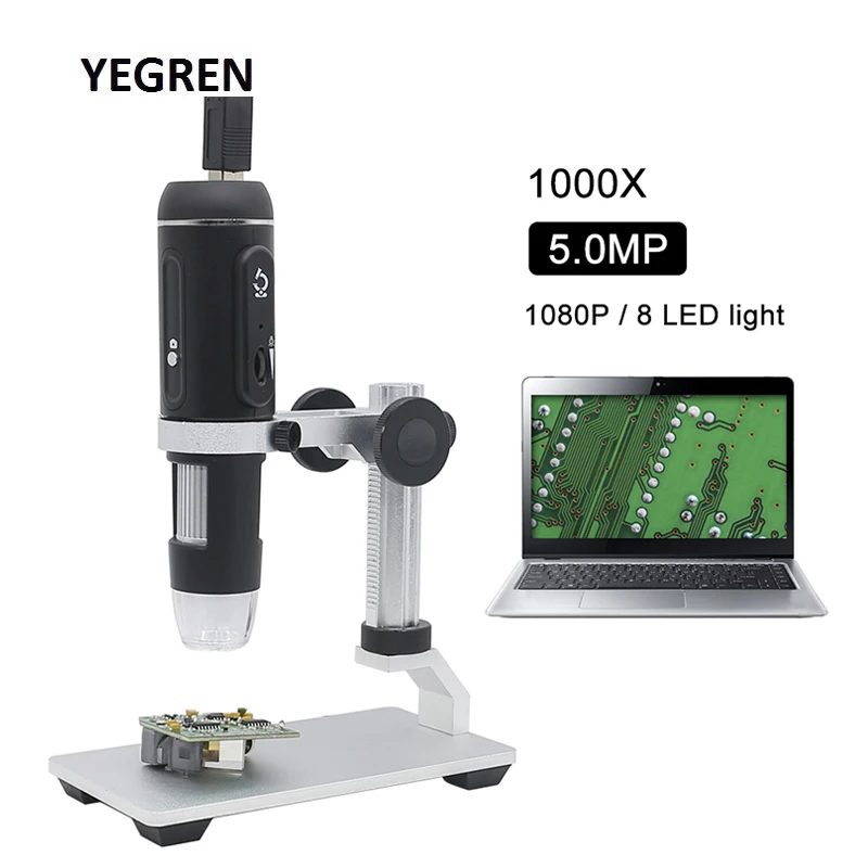 Портативный 5MP светодиодный цифровой микроскоп 1000X HD камера USB с металлическим