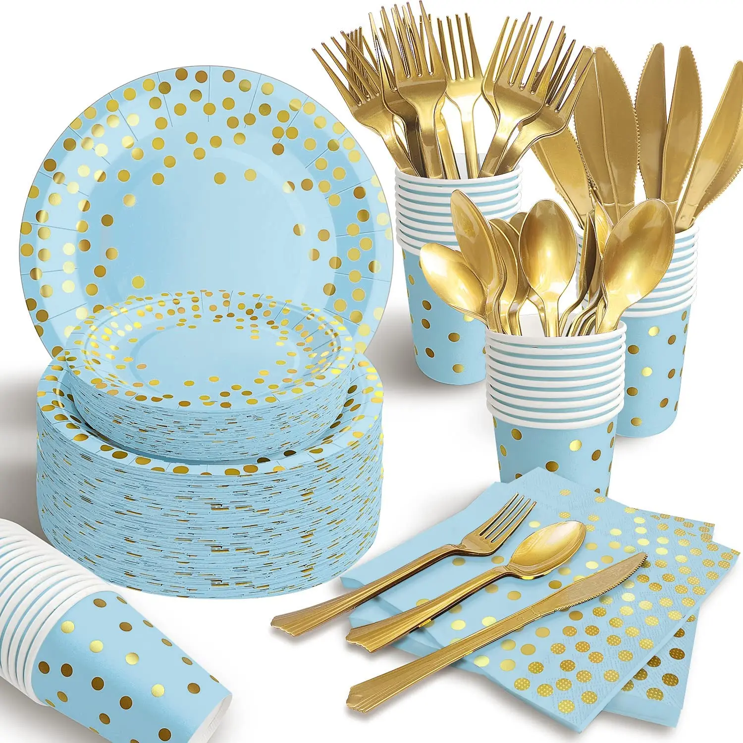 Blue Gold Dot Party Supplies Disposable Party Dinnerware Gol