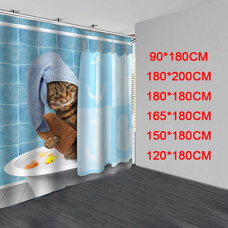 Занавеска для душа с принтом милого кота водонепроницаемая шторка из полиэстера