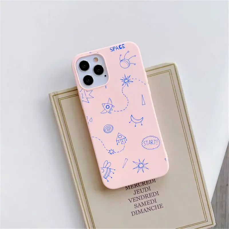 

Cute Space Planet Stars Phone Case Pink Candy Color for iPhone 11 12 mini pro XS MAX 8 7 6 6S Plus X SE 2020 XR