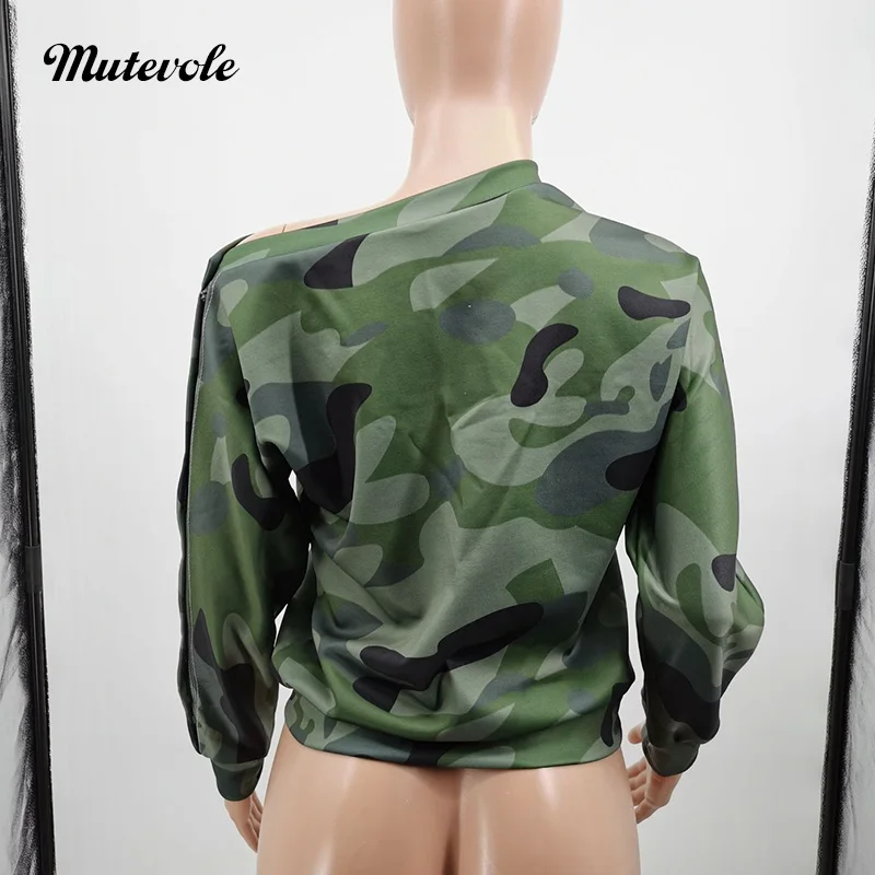 Mutevole Women Sexy Slash Neck Camouflage Shirts Casual Button Long Sleeve Blouse Ladies Fashion Autumn Crop Top Shirt | Женская одежда