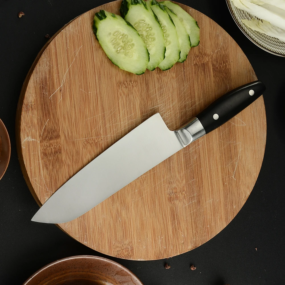 6,5 дюймовый нож Santoku из нержавеющей стали с острым лезвием, нескользящая черная ручка, нож для мяса, рыбы, суши, для отеля, кемпинга, кухонные инструменты