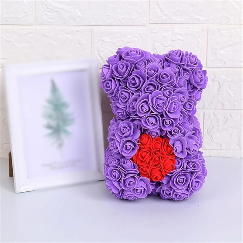 Purple Искусственные цветы 25 см Роза медведь девушка Юбилей Рождество День Святого Валентина подарок на день рождения для свадебной вечеринки - Цвет: Purple