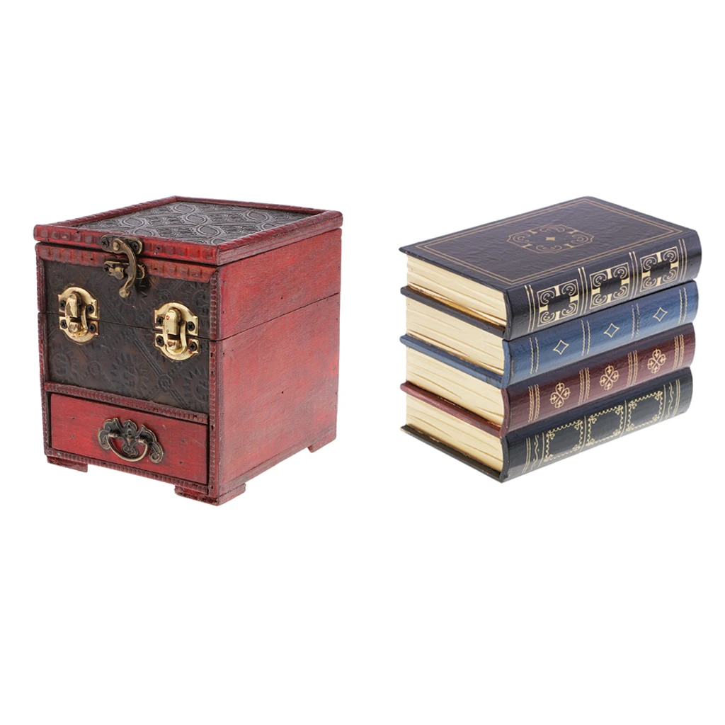 

2pcs Antique Wooden Jewelry Box Storage Vintage Small Treasure Chest Wood Case