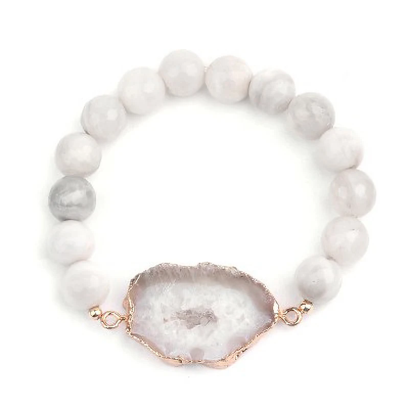 

Fashion Natural Stone Irregular Druzy Charm Bracelets for Women Elastic Handmade Round Beads Bracelets Gifts