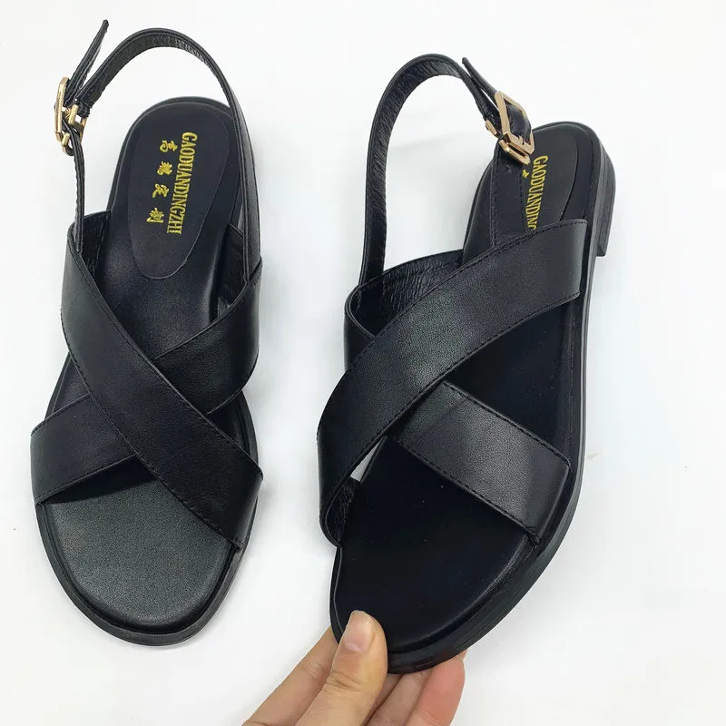 Новые босоножки из натуральной кожи женская обувь модные на плоской подошве