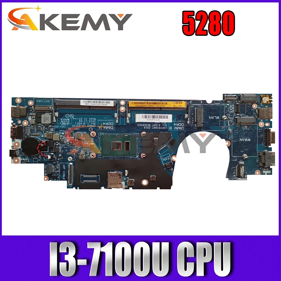 

Akemy CDM60 LA-E071P 9RJMF Laptop Motherboard For DELL Latitude 5280 I3-7100U CN-03Y392 3Y392 Mainboard 100%Tested