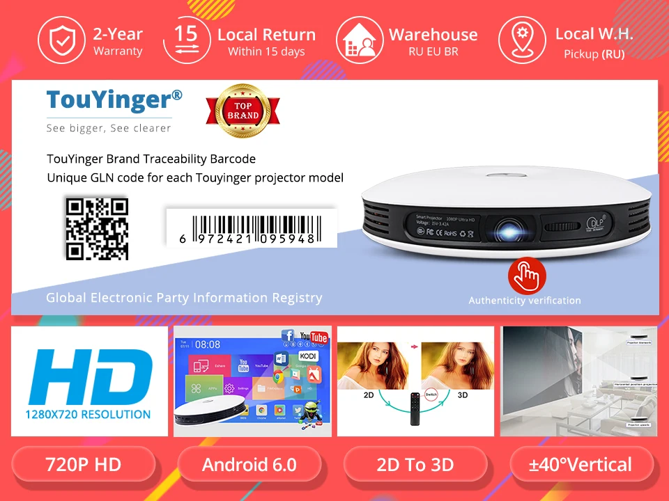 TouYinger G4 открытый 2D-3D Мини DLP проектор Android Full HD 4K видео wifi Bluetooth HDMI светодиодный портативный домашний кинотеатр проектор