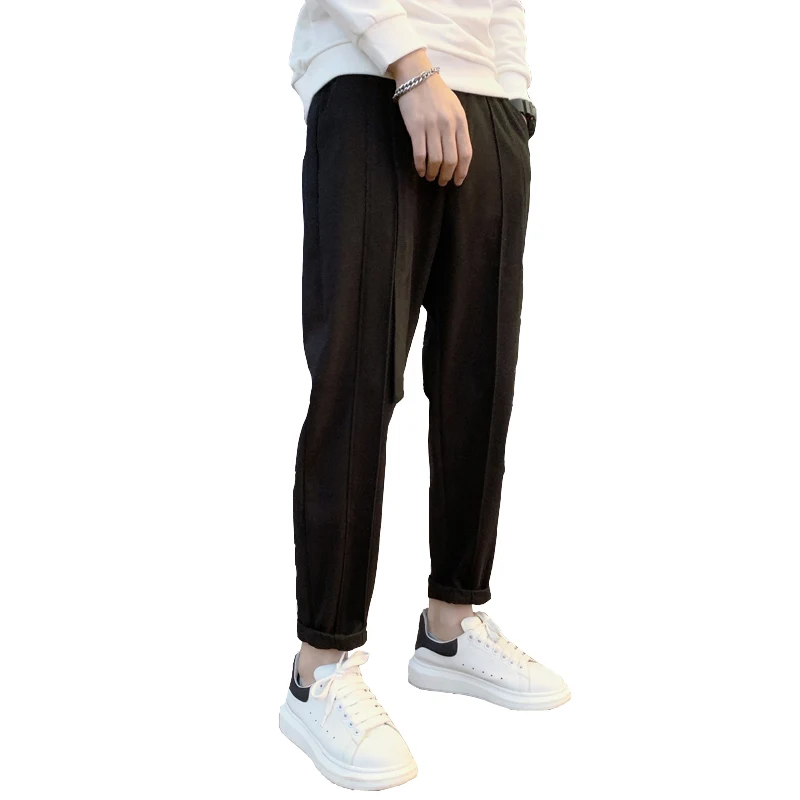 

Fashion 2021 Thick Warm Winter Woolen Men Dress Pants Casual Simple All Match Solid Straight Office Trousers Formal Wear Black