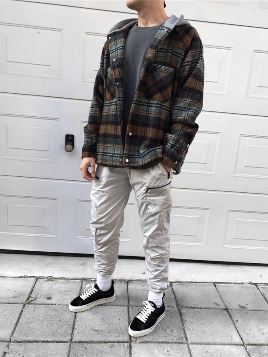 

2021 Autumn and Winter Men's and Women's Fashion All-match Casual Cotton Models Flannel High Street Plaid Hooded Jacket