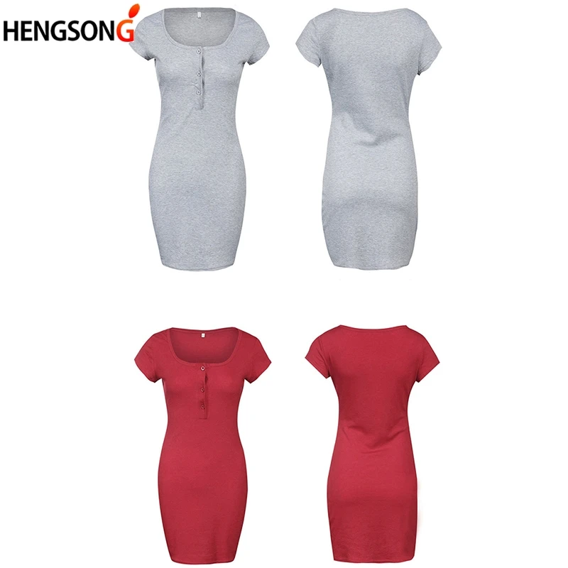 

Summer Dress 2021 Fall Women Sexy Casual Knit Sheath Mini Dresses Ladies Solid V Neck Chest Button Short Sleeve Bodycon Dress