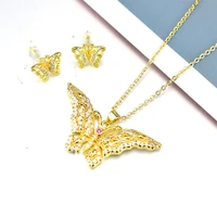 butterfly stud earrings necklace with butterfly pendant set jewelry female necklace golden zircon butterfly jewelry birthdaygift