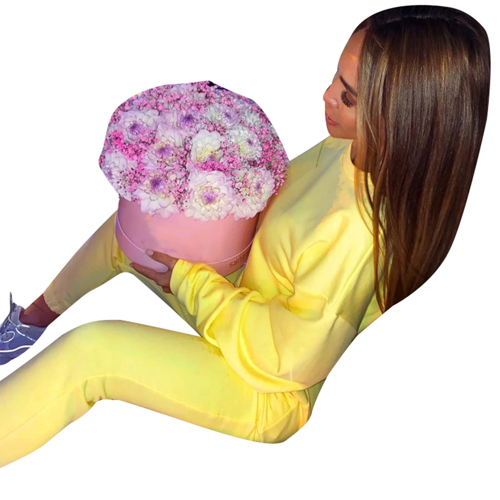 

Women Casual Sports 2-piece Outfit Set Long Sleeve Solid Color Top and Pants Set for Ladies