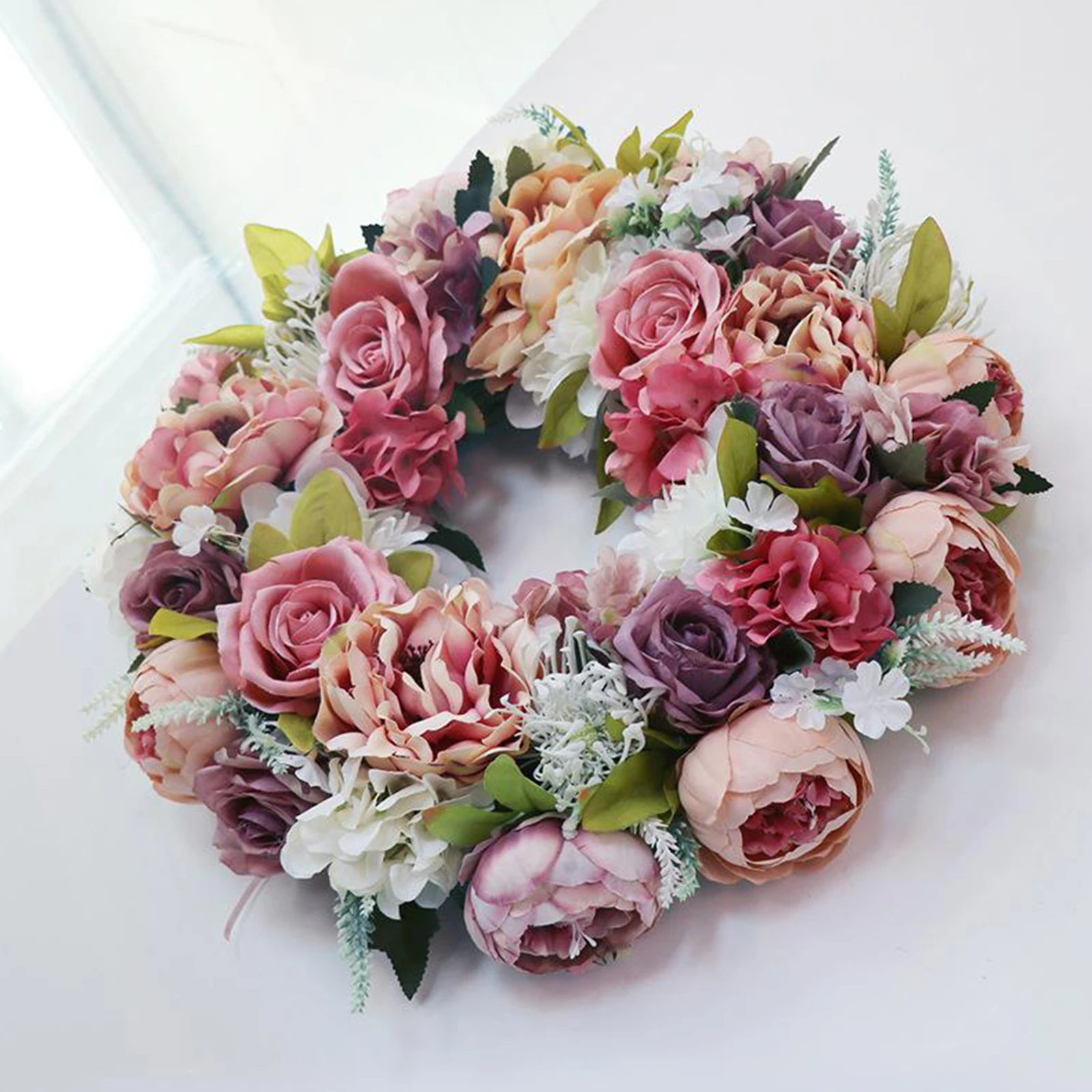 

50cm Large Hydrangea Flower Wreath Pink Floral Farmhouse Decor Stages Shops